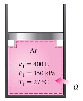 Exemplo 9: Aquecimento de um gás a pressão constante Um arranjo pistão-cilindro contém ar, inicialmente a 150