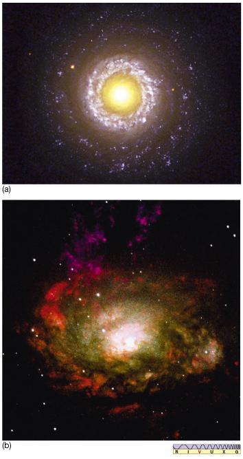 Galáxias SEYFERT Galáxias espirais com núcleos extremamente brilhantes núcleo ~ 10,000 vezes mais brilhante do que o núcleo da