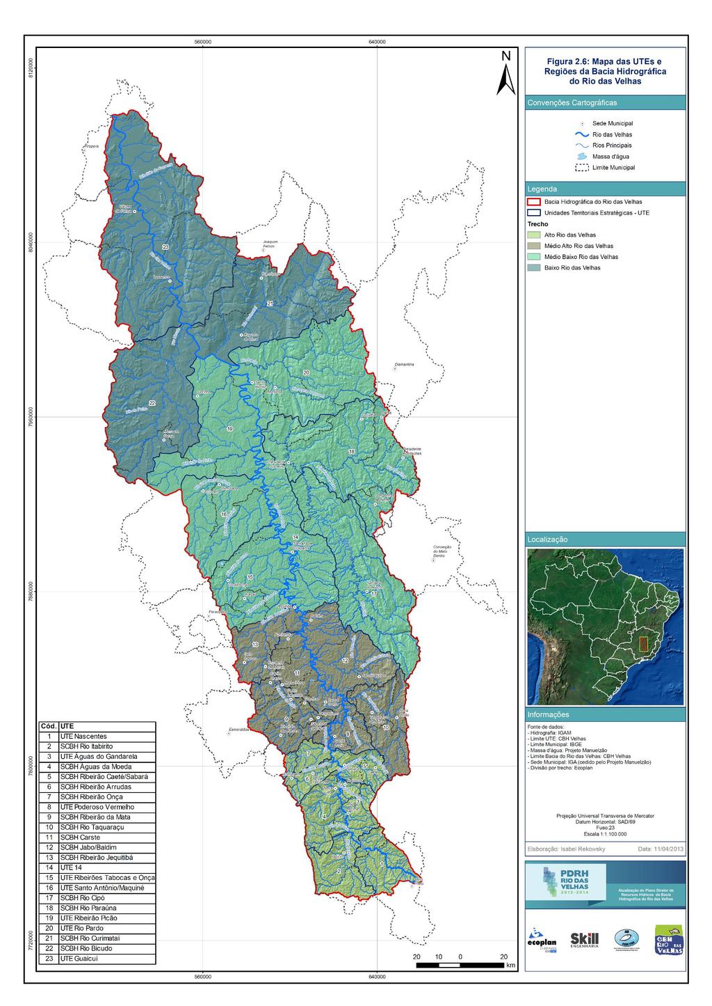 Figura 1: Mapa das UTEs e regiões da bacia hidrográfica do rio das Velhas Fonte: