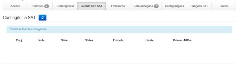 Guarda Cfe SAT Ficam armazenadas as notas que estão sob a guarda de dados do Mid-e Mid-e - Emissores Clique na aba Emissores, deverá listar o emissor e para qual módulo o mesmo está habilitado.