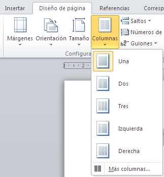 Las columnas se pueden crear desde la pestaña Diseño de página, en el área Configurar página, la opción