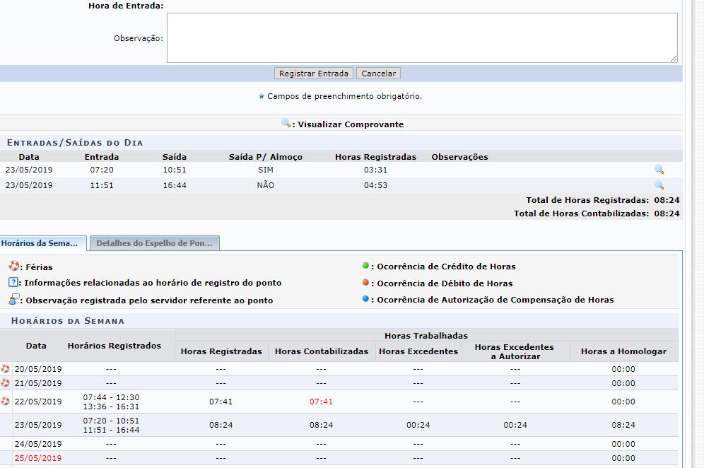 Registrar saída: Tela que