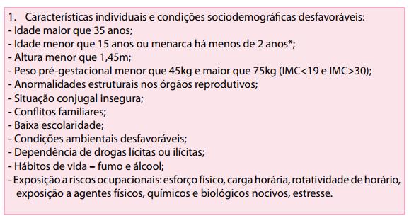 O Manual Técnico de Gestação de Alto Risco do Ministério da Saúde 2012, aponta os marcadores e fatores