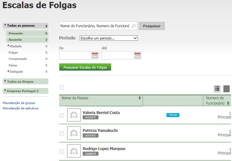 16.1. Escalas de Folga Este cadastro é responsável pela inserção e edição das folgas dos funcionários.