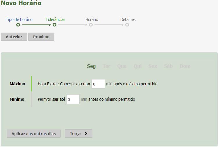 No exemplo acima. Se o funcionário chegar antes das 07:55, será contabilizado Hora Extra. Se o funcionário chegar depois das 08:05, será contabilizado como Atraso.