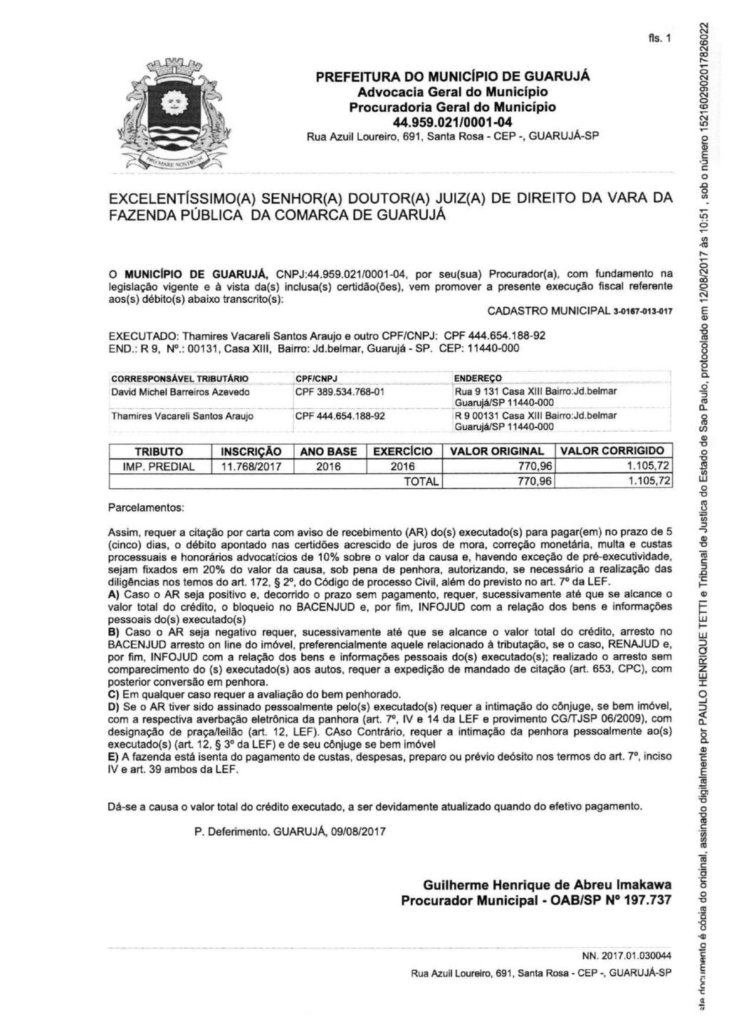 PREFEITURA DO MUNICÍPIO DE GUARUJÁ Advocacia Geral do Município Procuradoria Geral do Município 44.959.