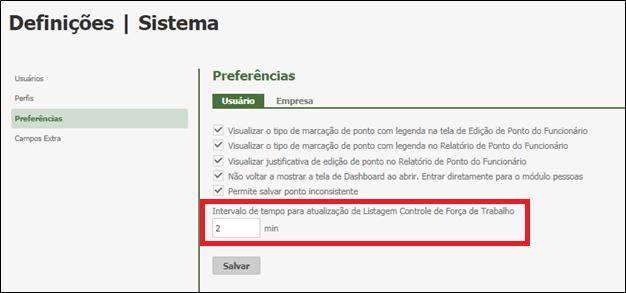 O tempo de intervalo de atualização é configurado no menu Preferências, conforme a tela abaixo: 21.3.