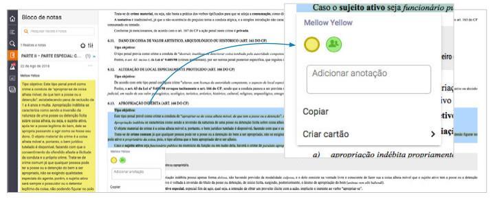 que usuários personalizem seus realçadores para que atendam às suas necessidades; e que os realçadores e anotações estejam guardados no Bloco de Notas dos usuários.