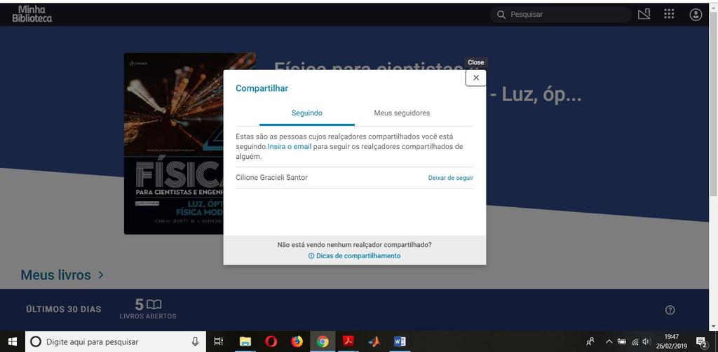 1.5.1Compartilhar Inserir o email do usuário que deseja compartilhar o livro. Deve ser o email Institucional.