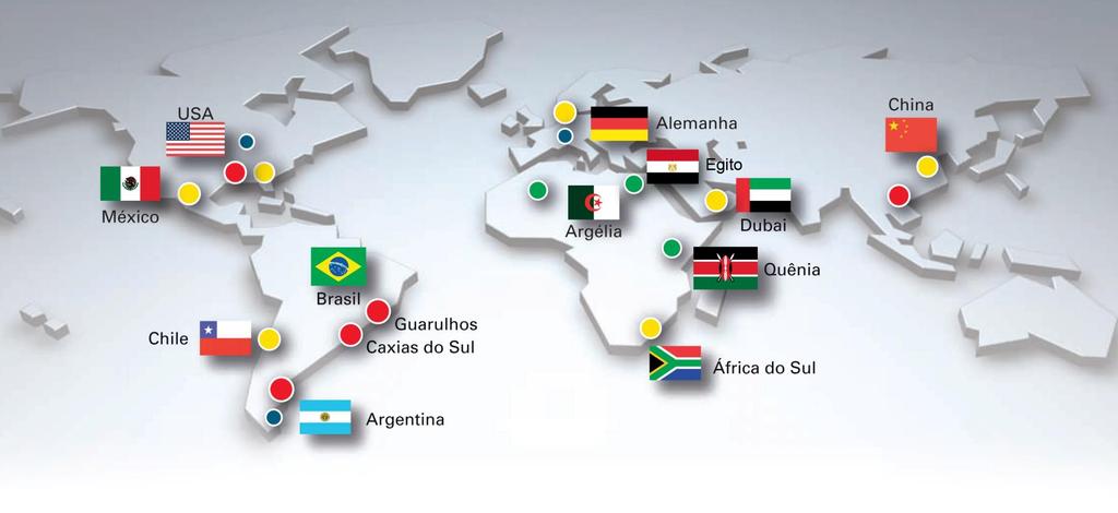 Nossa Empresa Estrutura Operacional 7 Parques Industriais Escritórios Internacionais Unidades de Montagem e CKD Centros de Distribuição USA Randon (Miami/Flórida) e Fras-le (Farmington Hills Michigan