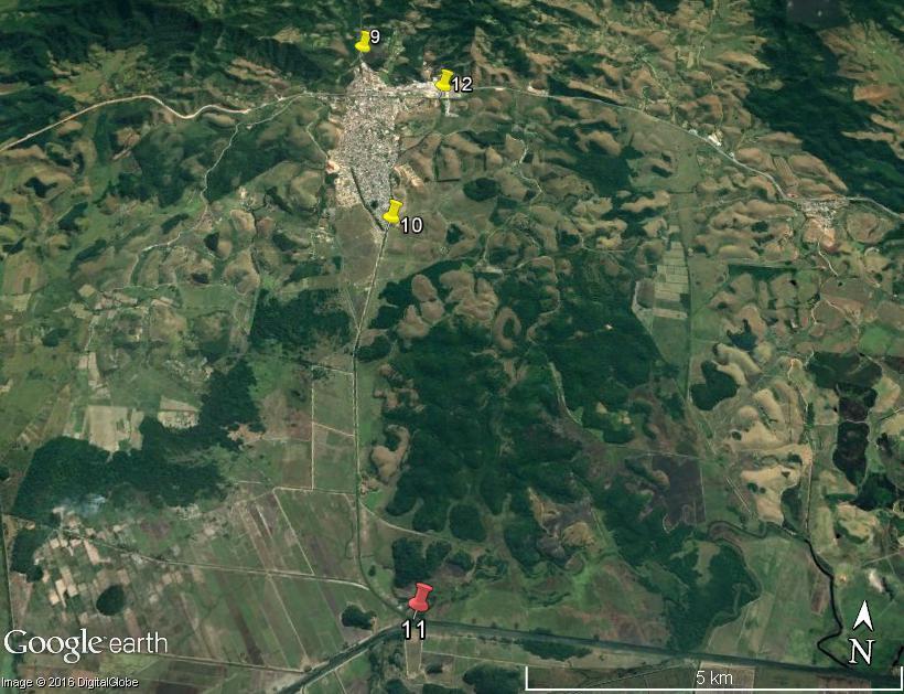 Rio Indaiaçú Na microbacia do Rio Indaiaçú foram estabelecidos quatro pontos de coleta, a saber: 09- Montante, 10-Jusante, 11-Foz e 12-Condomínio Industrial (Figura 48).