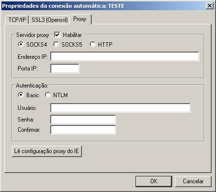 16. As seguintes opções de configuração para o protocolo OFTP TCP/IP podem ser selecionadas na guia Proxy, conforme mostra a figura abaixo: Nesta tela você irá preencher os