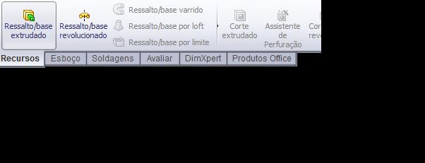 1 Selecionar a aba de Recursos do Command Manager. 2 Selecionar o recurso Ressalto /base extrudado.