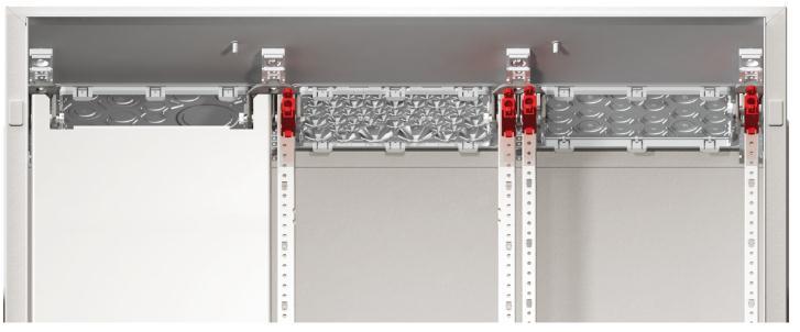 Fixação universal de bastidores e placas de montagem Fixação regulável em profundidade, uniforme para as platines de montagem e para os bastidores EDF e WR.