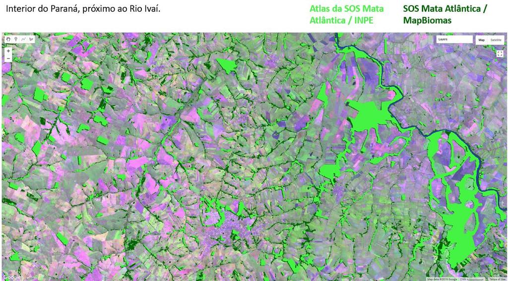Figura 6 Comparação do mapeamento das floresta em uma área próxima ao Rio Ivaí/PR. 2.3.