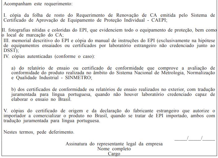 Art. 15 O Anexo V - Requerimento de Alteração de Certificado de Aprovação - CA de Equipamento de Proteção Individual - EPI