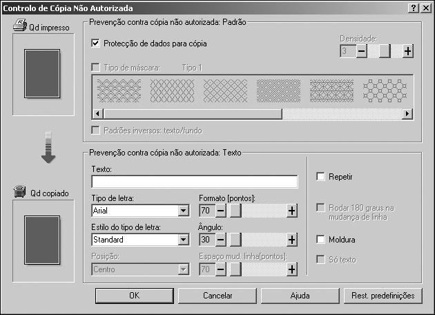 Outras Operações de Impressão Abrir a janela do Controlo de Cópia Não Autorizada 3 A No controlador de impressora RPCS, abra a janela [Preferências de Impressão]. B Clique em [Adicionar/Alterar Defin.