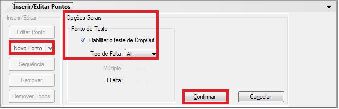 9.2 Teste de Pickup Nessa aba clique em Novo Ponto e escolha o tipo de falta (possui todos os tipos), se deseja testar dropout e o software faz a busca do pickup e dropout de forma totalmente