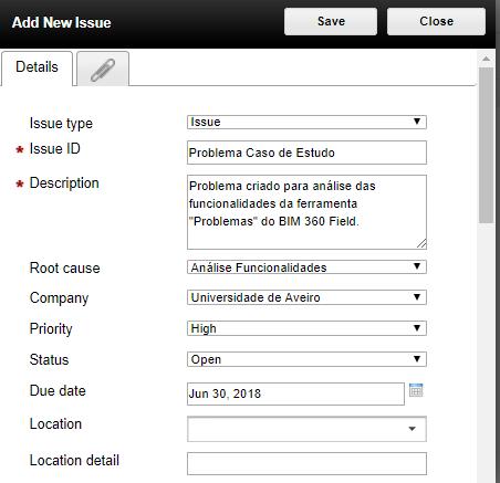 Integração do BIM na Gestão de Projetos de Edifícios às equipas de construção acederem aos modelos de ativos mais recentes e atualizados (Autodesk BIM 360 Build, 2018) A ferramenta de Problemas do