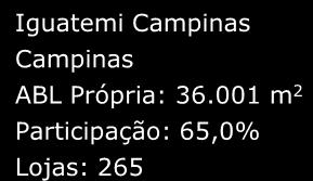 906m² Participação: 60,7% Lojas: 190 Iguatemi Campinas Campinas MG Iguatemi Florianópolis