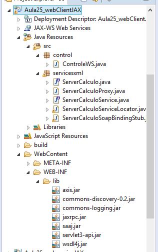 Novo Projeto... Projeto webclientjax Estrutura do projeto... package control; import java.io.ioexception; import javax.servlet.servletexception; import javax.servlet.annotation.