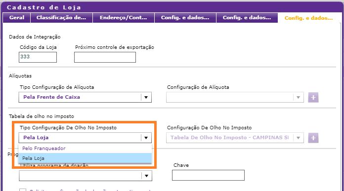 Quando a configuração for finalizada pela Rede, a mesma deverá acessar a configuração no cadastro da Loja ( Cadastro >>> Loja >>> Loja) na aba "Config.