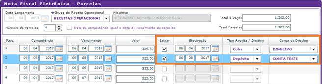 Ao solicitar para que sejam listadas as parcelas no sistema, as mesmas poderão ser apresentadas como efetivadas ou não efetivadas.