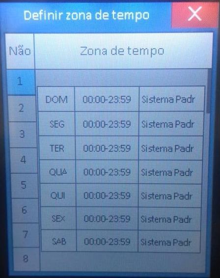 O número da zona de tempo é definido pela coluna à esquerda (destacada pela seta roxa) e uma lista dos dias e horários para acessos fica centralizado na tela.