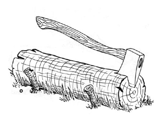 Ilustração 5 - Quando não estiver usando a machadinha, deixe-a cravada em um tronco, de