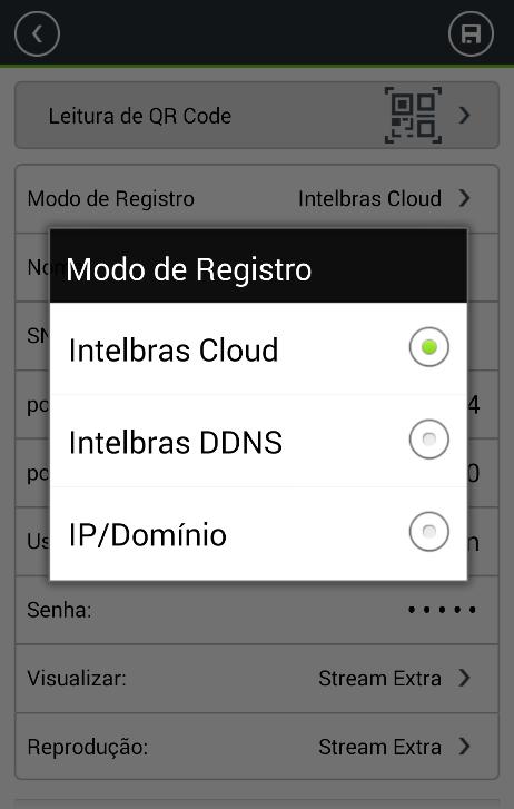 Adicionar dispositivo Para adicionar um dispositivo, siga os passos a seguir: Passo 1: clique no botão. Modo de registro: escolha Intelbras DDNS se for adicionar um nome de domínio da Intelbras.