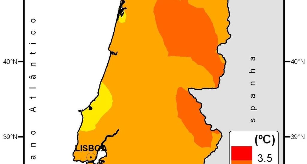 0 C em Cabo Carvoeiro e Lisboa; os desvios em relação à normal variaram entre 1.8ºC em Mirandela e +2.