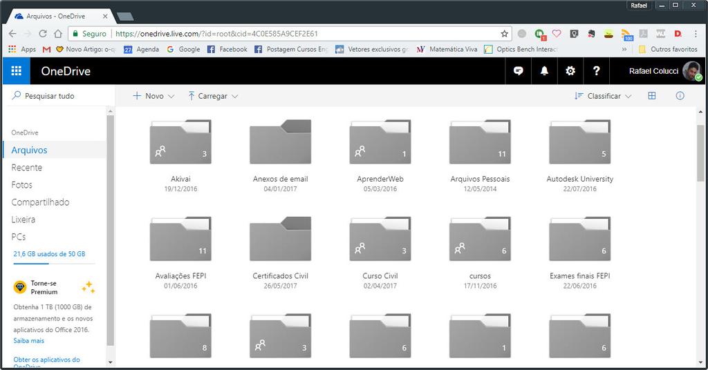 Armazenamento na nuvem O OneDrive Todas as ferramentas citadas acima podem ser utilizadas diretamente no seu navegador a partir da solução da Microsoft para armazenamento na