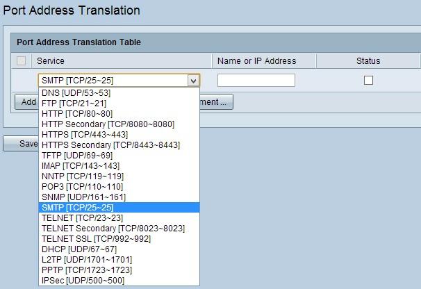 Escolha o serviço desejado da lista de drop-down do serviço.