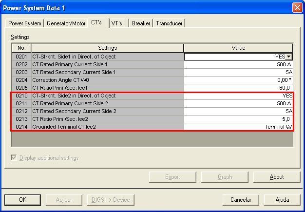 3.6 CT s Nesta aba é realizado o ajuste da relação de transformação do transformador de corrente.