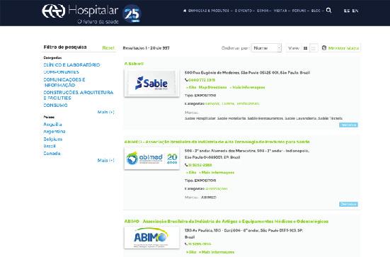 Empresas e produtos / Diretório on-line A página Empresas & Produtos é um catálogo on-line que fica destacado na página da Hospitalar sendo utilizada pelos compradores do segmento para buscar