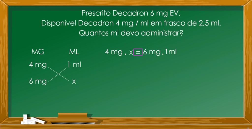 5. - Isole o "X" Agora podemos ir para o passo cinco, que é isolar o X, assim: Colocamos o X igual a 6 vezes 1 ml, copiamos essa