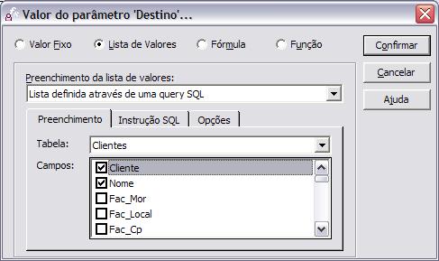 Funções do Utilizador Tabela Campos a incluir na query SQL A query SQL pode também ser editada manualmente: Query SQL usada para preencher a lista de