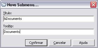 Menus do Utilizador Para criar um Sub menu: 1. Seleccione Menus do Utilizador no menu Ferramentas do ERP. Será aberto o formulário de configuração de menus do utilizador: 2.