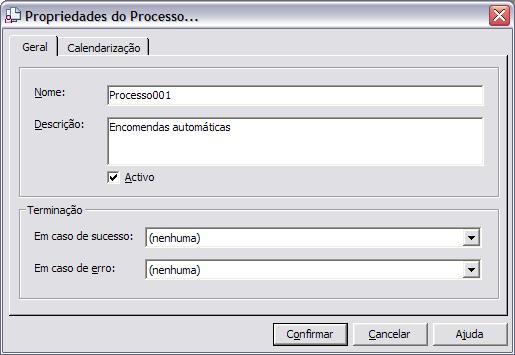 Processos do Utilizador Para definir as propriedades principais do Processo: 1. Seleccione o elemento Início do Processo ; 2. No menu de contexto, seleccione Propriedades.