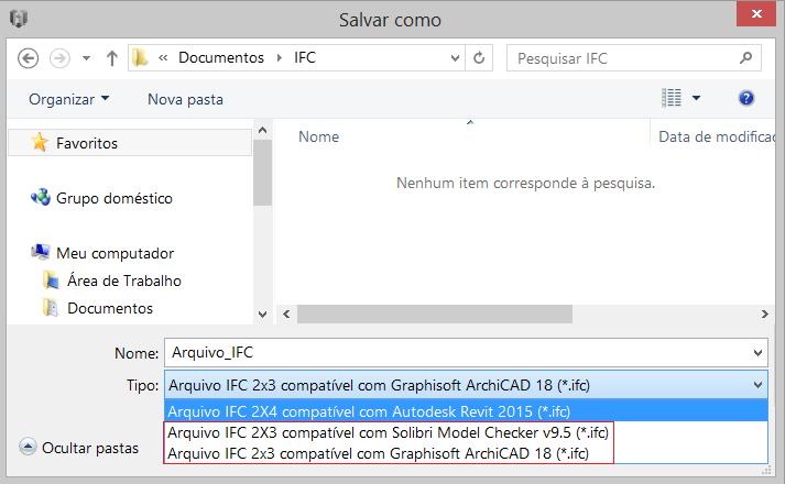 Figura 4.1.3 Formatos para exportação de projeto no Eberick.