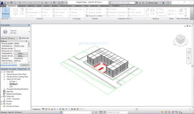 Para finalizar se exportou um modelo de uma edificação comum no mercado do Revit 2016 para o formato IFC 2x3 e em seguida se importou este projeto no Revit 2014.