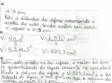 127 O estudante (E6) realiza corretamente todas as ações referente ao item (a) e (b), porém ao responder o item (c), em que se analisa a quarta ação, o estudante afirma que não haverá derramamento de