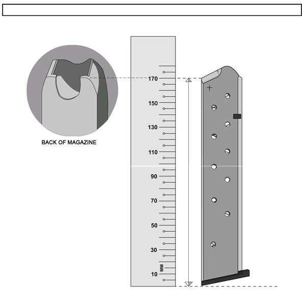 APÊNDICE E1: Procedimento de Medição do Carregador O carregador é colocado em verticalmente em pé em uma superfície plana, com a regula de medição na superfície plana, com a medida tirada da