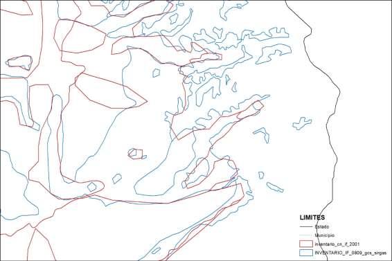 118 Projeto de Avaliação de Impactos Cumulativos Figura 6 Detalhe de uma área exemplificativa com mangue e restinga (não descriminadas nesta imagem) que demonstra as discrepâncias existentes entre o