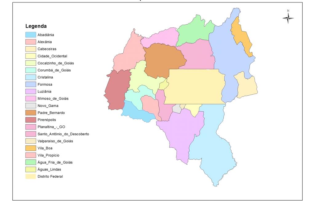 Aterros Regionais ASRN Planaltina ASRN Formosa ASRO Samambaia ASRS Luziânia Figura 1- Distrito Federal, municípios de Goiás na RIDE e aterros