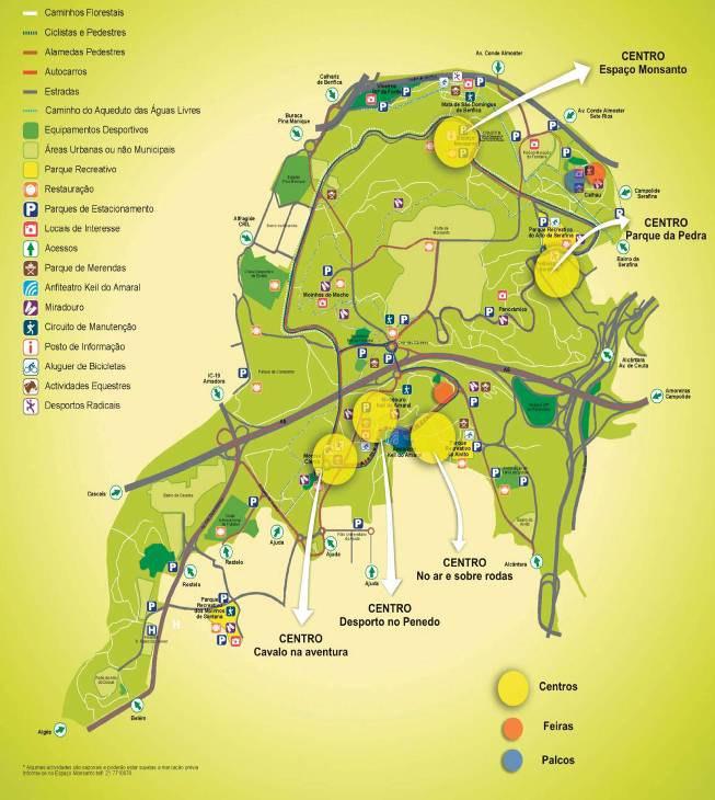 Parque Florestal de Monsanto Mais de 300 km de percursos pedestres, circuitos cicláveis; Oferta variada de