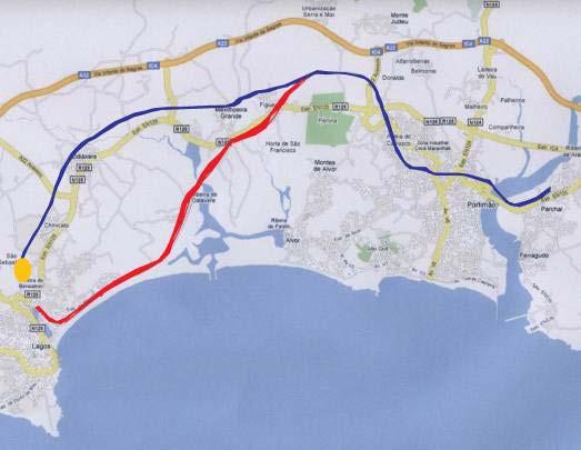 Construção de novo troço entre Lagos e Portimão de modo a passar por: no