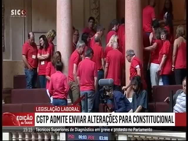 sinal de protesto contra a nova Lei laboral que é votada esta tarde.