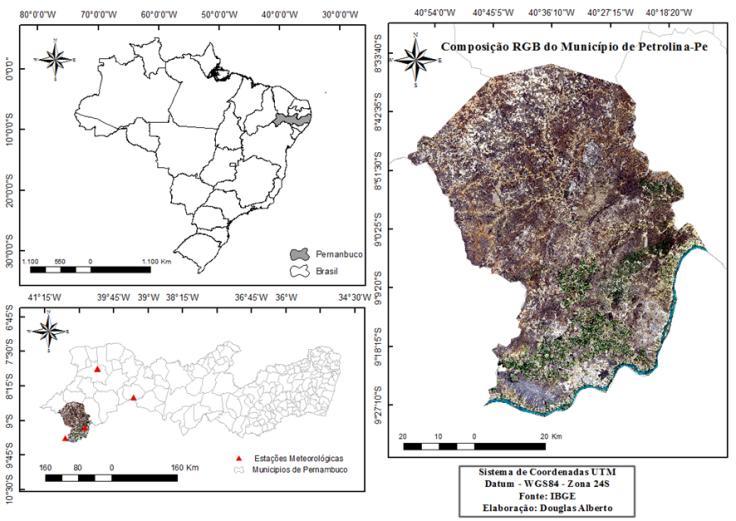 Figura 1. Mapa de Localização do Município de Petrolina-Pe. O estudo foi realizado a partir de imagens do satélite Landsat-8 OLI/TIRS, obtidas no site http://earthexplorer.usgs.gov/.