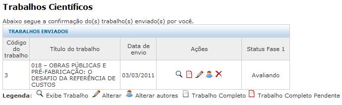 COMO ENVIAR O ARTIGO COMPLETO? 11) REPITA OS PASSOS DE 5 A 7 ATÉ CHEGAR NA LISTA DE SEUS TRABALHOS ENVIADOS.